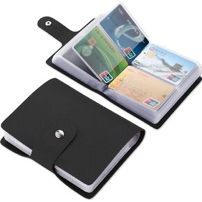 حامل بطاقات ائتمان جلدي، منظم بطاقات العمل مع 60 فتحة للبطاقات، حافظة بطاقات RFID لتخزين ومنع فقدان بطاقة الائتمان أو بطاقة العمل (أسود)