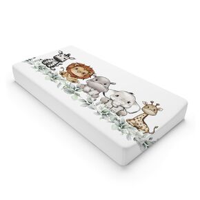 Baby Safari Animals Changing Pad Cover Cute Lion Elephant Giraffe Zebra Hippo Green Eucalyptus Leaves Change Table Pad Cover for Boys Girls Soft Stretch Fitted Diaper Changing Mat Sheets 32''x16''