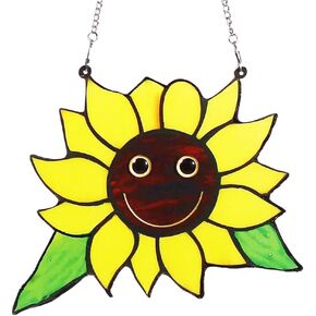 Smile Sunflower Suncatchers for Windows Hanging Stain Glass Window Hanging Sunflower Kitchen Decor Sunflower Gifts for Women Stained Glass Window Hanging Sun Catchers Indoor Window (A)