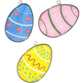 Stained Glass Easter Eggs with Painted Decorations - Set of 3