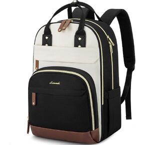 LOVEVOOK Laptop Backpack for Women, 15.6 Inch Travel Anti-theft Laptop Bag, Fashion Work Business Backpacks Purse, Warterproof Teacher Nurse Computer Professor Daypack, Beige-Black