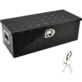 16" Aluminum Truck Tool Box, Have Handles Above the Truck Tool Box, 5 Bar Tread Rv Trailer Toolbox Storage Organizer, Black（16"*7.5"*10"）