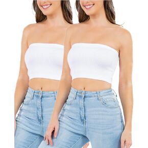 Urban Look Womens Ribbed Seamless Bandeau Tube Top Non-Padded