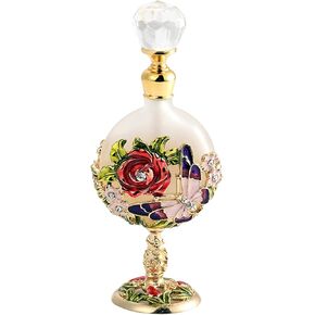 Yetaha Vintage Refillable Empty Perfume Bottles, Fancy Crystal Glass Perfume Bottle Decorative Jeweled Flowers Essential Oil Bottle for Living Room Bedroom Decor Birthday Holiday Gift(7ML, Clear)