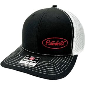 Peterbilt Richardson 112 Black & White Embroidered Snapback Trucker Mesh Hat