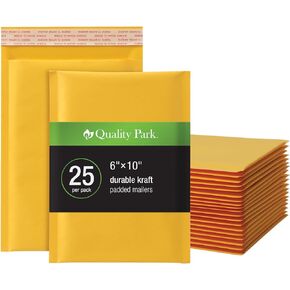 Quality Park Bubble Mailers, 6 x 9 Inch, Kraft Padded Envelopes, Durable Brown Shipping Envelopes, Self Seal Closure, 25 Per Box (QUA95001)