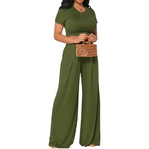 imbpceu Womens Two Piece Outfits Crop Tops High Waist Wide Leg Pants Sets Tracksuit