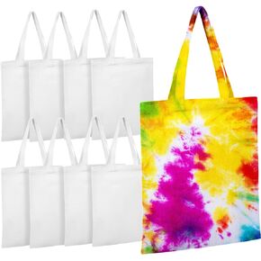 8 Pcs Tie Dye Canvas Tote Cotton Grocery Bag Heavy Duty 15.8 x 13.8 inches White Shoulder Bags Tie Dye Kit Items Things to Tie Dye Bag for DIY Party Decoration