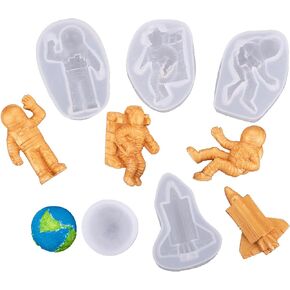 Space Theme Fondant Molds Astronauts Rockets and Planets Shaped Silicone Chocolate Candy Cupcake Fondant Cake Decoration DIY Crafting tools
