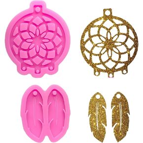 2PCS لامعة لامعة Windbell حلم الماسك ريشة شكل قوالب السيليكون DIY بها بنفسك الحرفية المفاتيح بوليمر كلاي قالب قلادة الايبوكسي قلادة المجوهرات الراتنج صياغة صنع كعكة الديكور قالب فندان