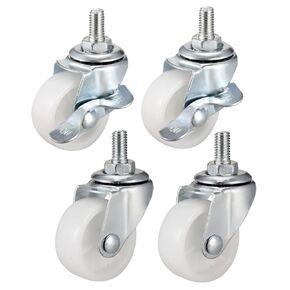 uxcell 2 Inch Swivel Caster Wheels PP 360 Degree Threaded Stem Caster Wheel M8 x 15mm, 198lb Total Load Capacity, Pack of 4(2 Brake,2 No Brake)