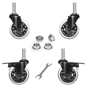 Hirate 3 inch Industrial Casters, 1/2"-13 x 1.5" Threaded Stem Swivel Dual Locking Castors (2 with Metal Lock) for Carts Dolly Workbench Trolley, Includes Nylon Lock Nuts