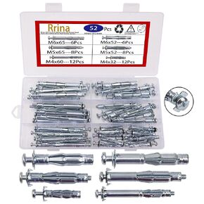 52Pcs 6 Sizes Heavy Duty Zinc Plated Steel Molly Bolt Hollow Drive Wall Anchor Screws Assortment Kit for Drywall Sheetrock
