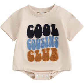 BULINGNA Infant Baby Boy Girl Cousin Romper Cool Cousin Club Fuzzy Letter Embroidery Bodysuit Short Sleeve Summer Onesie Top
