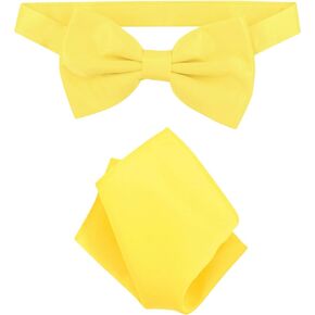 Vesuvio Napoli BowTie Solid Golden Yellow Color Mens Bow Tie & Handkerchief