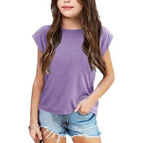 Bingerlily Girls Summer Casual Tops Short Sleeve Textured T Shirts Cute Comfy Tees