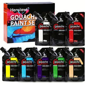 Gouache Paint Set, 8 Colors x100 ml Non-Toxic Gouache for Canvas and Paper, Gouache Opaque Watercolor Painting Perfect Art Supplies for Artists, Students, and Kids