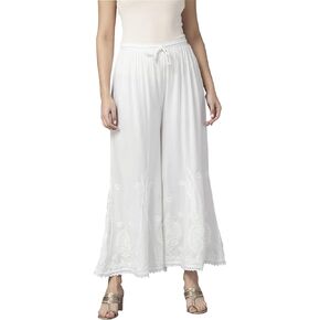 Ada Handcrafted Indian Chikankari Women's Rayon White Flared Palazzo Sharara Pant A711171