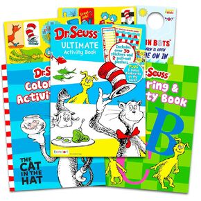 مجموعة كتب تلوين كات إن ذا هات للأطفال - حزمة تحتوي على 3 كتب تلوين دكتور سيوس مع ألعاب وألغاز وأنشطة والمزيد بالإضافة إلى شماعة الباب | كتب أنشطة القطة في القبعة in Kuwait