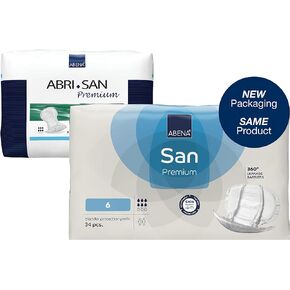 Abena San Premium Incontinence Pads, Moderate Absorbency, (Sizes 4 to 7), Size 6, 34 Count