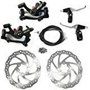 Front and Back Disc Brake Kit - Aluminum alloy calipers, 2 Pcs stainless steel 160 mm Rotors & Cable & Brake Lever & 12 bolts, Freewheel Threaded Hubs Hole distance of 44mm (BB8)