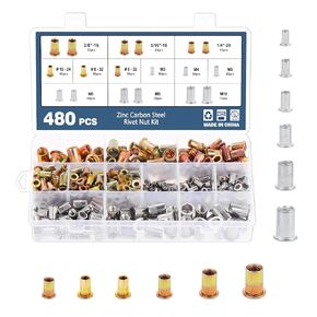 OCR 1100pcs Carbon Steel Rivet Nut Assortment Set Flat Head Thread Rivet Insert Nut, Metric Sizes M3, M4, M5, M6, M8, M10, M12