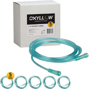 Premium 7 FT Oxygen Tubing | 5-Count | 6-Channel Kink-Resistant Air Flow | High-Visibility Green Tint | Universal End Connectors | Durable, Medical Grade Oxygen Therapy Accessory
