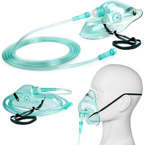 5 Pack Adult Oxygen Face Mask with 7 Ft Tube, Adjustable Elastic Strap - Size L