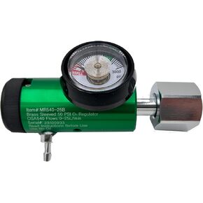 ResOne 15LPM Oxygen Regulator CGA-540#MR540-15B, Adjustable Flow 0-15 LPM - ASTM G175-03 - Aluminum/Brass, Max Inlet: 3000 PSI, Outlet: 50 PSI - Compact 1.38 inches X 6.29 inches