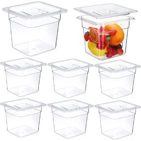 Clear 1/6 Size Food Pan Restaurant Containers with Lids Square Cambro Food Storage Polycarbonate Salad Bar Containers Commercial Hotel Pans for Kitchen Food Prep (10 Pcs,4 Inch, 1.5 Quart)