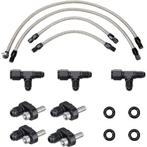 AN4 Steam Vent Hose Coolant Crossover Kit for LS LSX LS1 LS2 LS6 LM7 Engines Stainless Steel Braided Nylon Kit for Front and Rear Venting Complete Coolant Cross (Black)