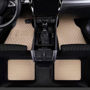 Car Mats, Diamond Design Faux Leather Automotive Floor Mats, Built-in Heel Pad, Stylish Floor Mats for Cars Truck Van SUV(4 Pieces, Beige)
