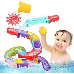 Fajiabao Toddler Bath Toys for Kids Ages 1-3 2-4 Mold Free Bathtub Toys DIY Slippery Slide Track Fun Baby Shower Toys with Suction Cups Birthday Gift for Boys Girls Bath Time 1 2 3 4 5 6 7 8