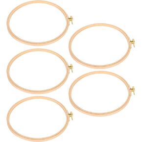 Embroidery Hoop 5pcs, 19cm/7.5in Wooden Round Cross‑Stitch Hoop Ring Circular Frame Retro DIY Sewing Accessory Tools