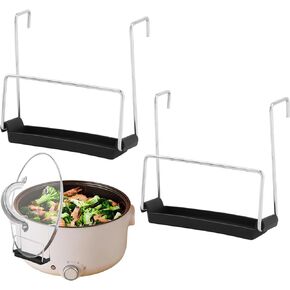 Slow Cooker Lid Holder for Cooking, 2pcs Stainless Steel Pot Lid Rack with Silicone Sink Keeps Countertop No Mess, Lid Pocket Slow Cooker Lid Holder(black)