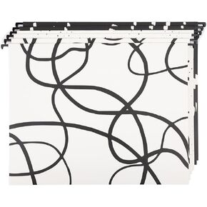 U Brands Artistic Elements Hanging File Folders, Office Supplies, 1/3-Cut Tabs in Assorted Positions, Letter Size, Black and White, 6 Count