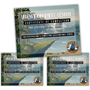 Vacation Bible School VBS Certificate of Completion Award | 50 pk 8.5x11" Breaker Rock Beach Under The Sea Ocean Themed Participation