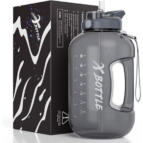 1 Gallon Water Bottle with Straw & Chug lid (optional), BPA Free Dishwasher Safe 128oz Large Water Bottle with Motivational Time Marker and Handle Leak-proof Big Water Jug for Camping Sports Workouts