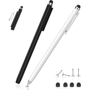 Stylus Pens for Touch Screens - Mixoo 2-in-1 High Sensitivity Retractable Stylus with Upgraded 6mm Disc Tip Universal Stylus for iPad iPhone Tablets All Capacitive Touchscreen Devices (Black + White)
