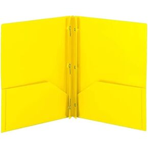 Back to School Poly Two-Pocket Folder, Three-Hole Punch Prong Fasteners, Letter Size. (Yellow)