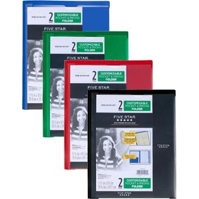 Five Star 2 Pocket Folder with Prong Fasteners, Folder with Pockets, Customizable Cover, Plastic, Color Selected for You, 1 Count (34136)