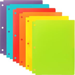 Youngever 12 Pack Heavy Duty Plastic Two Pocket Folders, Binder Dividers with Pocket, 3 Hole Punch Folder with Notches, Binder Folders