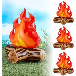 Sumind 4 Pieces of 12 Inch Inflatable Campfire Props Fake Camping Party Campfire Party Scene Decoration, Indoor and Outdoor Camping Game Props Fire Inflatable for Boys Firewood Toys