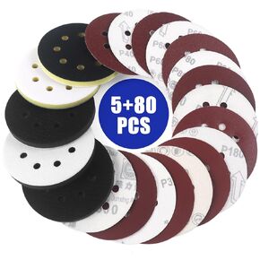 85 Pack Orbital Sander Interface Pads Hook and Loop - Upgraded Foam Sanding Pads with 5 Inch 8 Holes Soft & Hard Sponge Cushion - Surfprep Sander Backing Pad Sandpaper for Flexibility & Balancing