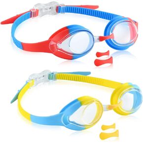 Kids Swim Goggles, Leak Free Swimming Goggles for Children, Easy to Adjust, Anti-UV Anti-Fog Swim Glasses for Boys Girls Age 3-12 Perfect for Kids Swimming Lessons（2 Pack）