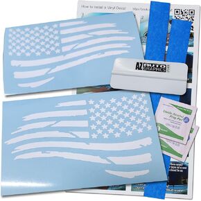 Pair Distressed USA American Flag Decal Die-Cut Grunge Subdued Tattered Military (Matte Black)