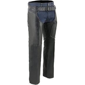 Milwaukee Leather Chaps for Men's Black Leather 3-Front Pockets- Thigh Patch Pocket Motorcycle Riders Chap- LKM5780