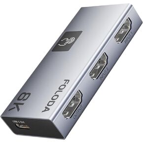 HDMI 2.1 Switch FOLODA 8K HDMI Switcher, Ultra HD 8K@60Hz 2 in 1 Out HDMI Splitter, 4K@120Hz Aluminum HDMI Switcher Selector for PS5/4/3 Xbox, Apple TV, Nintendo Switch, Roku, Fire Stick