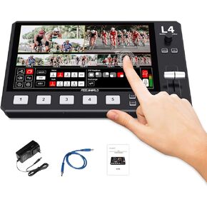 FEELWORLD Multi Video Switcher 10.1 Inch FHD LCD Touch Screen 4X HDMI 1x SDI Input USB3.0 Output 5 Channel Live Streaming Mixer L4
