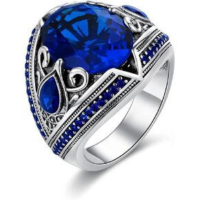 Sapphire Ring for Men S925 Sterling Silver Oval Blue Sapphire Rings Men Vintage Pattern Sapphire 13 * 17mm Handmade for Men’s Ring Luxury Jewelry Gift Wedding Engagement Band